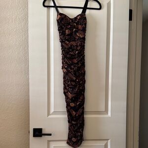 Banana Republic Black and Brown Ruched Floral Midi Dress
